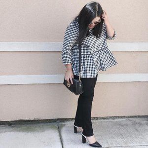 NWT Victoria Beckham Gingham Twill Peplum Blouse